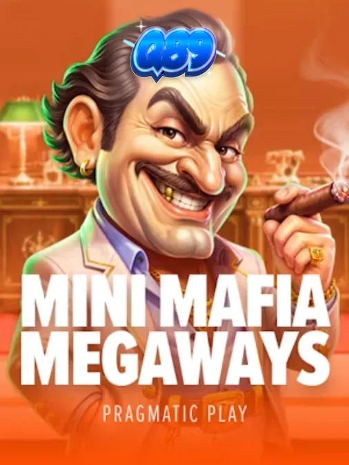 Cena de jogo do slot Mini Mafia Megaways mostrando a grade de seis cilindros e o tema de mansão da máfia.
